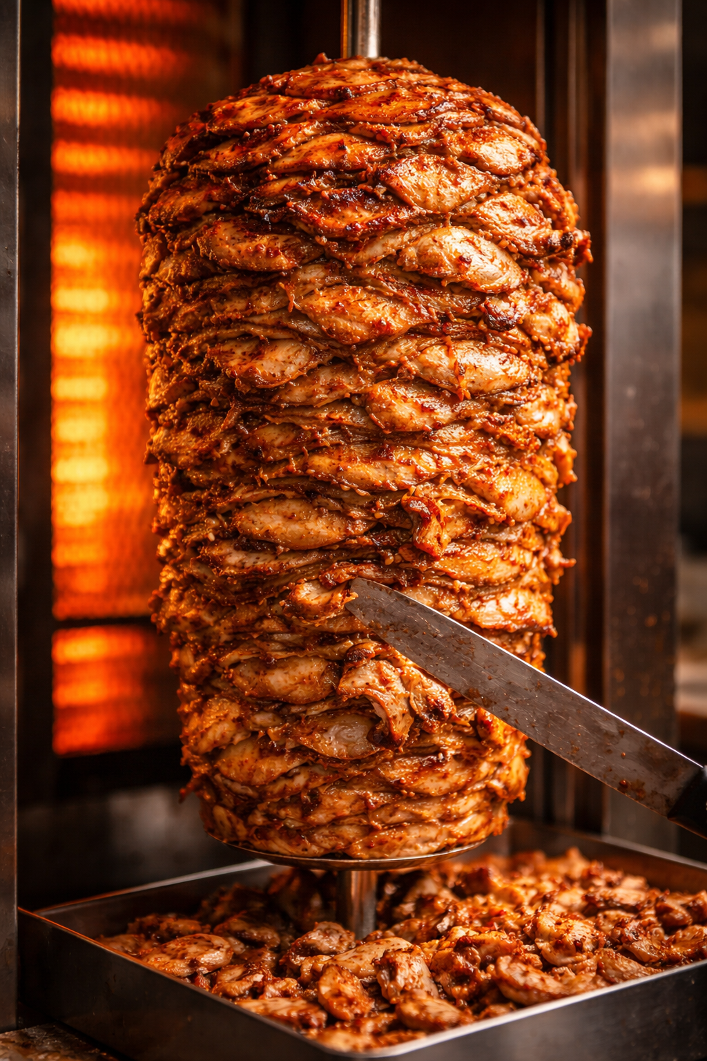 Rotisor de shawarma cu carne rumenita, gata de feliat